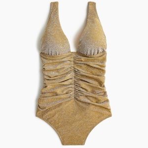 NWOT J.Crew Sparkle ruched plunge one-piece swim suit metallic